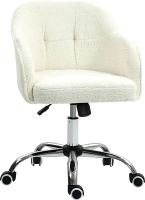 Produktbild von Schminktischstuhl Cremeweiß Teddysamtoptik Höhenverstellbar Ergonomischer Schreibtischstuhl mit Wippfunktion Drehstuhl Homeoffice Bürostuhl mit Rollen 120kg
