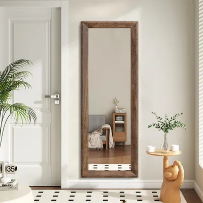 Immagine prodotto di Specchio da parete, cornice in legno, formato a figura intera, 110x35 cm, stile retrò, colore marrone, montaggio verticale o orizzontale