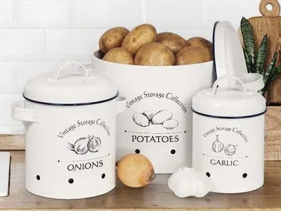 Produktbild von Gadgy Gadgy Stock Pots Set: Kartoffeltopf, Zwiebeltopf und Knoblauchtopf - 3 Stock Pots mit Deckel - Aufbewahrungsbox