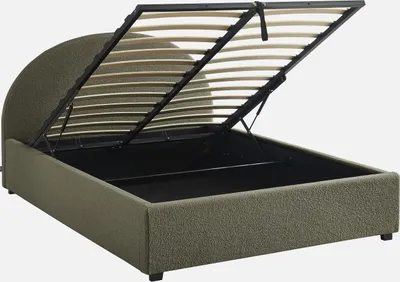 Immagine prodotto di Struttura letto con contenitore e testiera 140x190cm, imbottita bouclé, Verde kaki