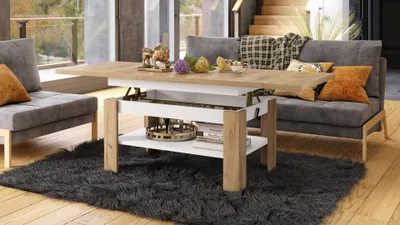 Produktbild von Design Couchtisch Tisch Rio stufenlos höhenverstellbar 55 - 67 cm ausziehbar 130 - 170cm mit Ablagefläche Esstisch