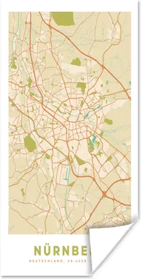Produktbild von MuchoWow® Poster Karte - Nürnberg - Karte - Vintage - Stadtplan 40x80 cm - Dekoration
