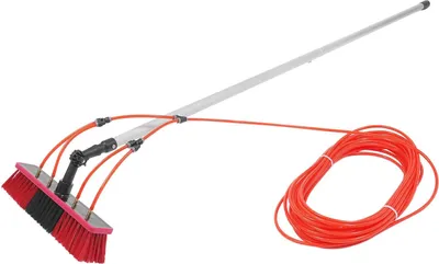 Obrázok produktu pre Kefa na čistenie solárnych panelov a okien – teleskopická tyč 7,4 m – otočná hlavica kefy o 180° – 20 m hadica na vodu – nylonová stierka – hliníková zliatina