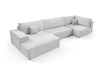 Produktbild von Ecksofas in U-Form ANTONIO NEW XL 397x148cm, Wohnlandschaft mit Schlaffunktion & Bettkästen, Eckarniutur / Bezug - Cord in Hellbeige