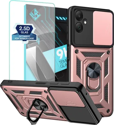 Produktbild von Armor Handyhülle für Samsung Galaxy A05 mit 9H Displayglas Displayschutz Kameraschutz Handy Panzer Case Cover Schutzhülle Outdoor Farbe: Rosegold