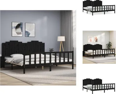 Produktbild von vidaXL Massivholzbett mit Kopfteil Schwarz 200x200 cm -  Betten & Bettgestelle