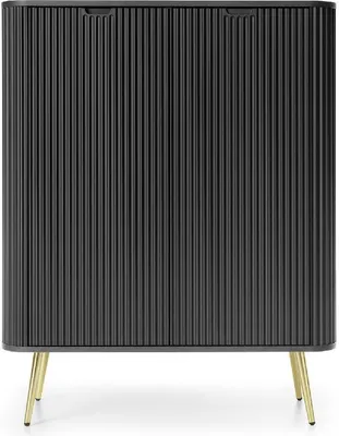 Produktbild von Kommode ZOVA K103 cm mit runden Ecken mit geriffelte Fronte mit 2 Türen Sideboard Schwarz mit goldene Füße