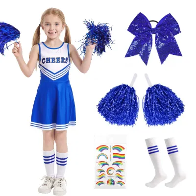 Immagine prodotto di Solidchoice - Costume da cheerleader per bambini, completo di pompon e accessori