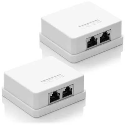 Produktbild von deleyCON CAT 6a Netzwerkdose 2x RJ45 Buchse FTP 10 Gbit, 2 Stück - Weiß
