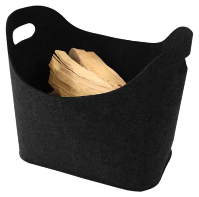 Zdjęcie produktu dla Kamino Trend – filcowy kosz na drewno kominkowe, kosz na drewno kominkowe, owalny, z dwoma uchwytami, czarny, 39 x 22 x 27,5 cm