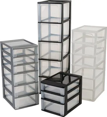 Immagine prodotto di Mobile portaoggetti per ufficio e soggiorno con 3 cassetti - Nero - 2 x 4 L + 1 x 7 L - OCH-2021 - 26 x 35,5 x 295 cm