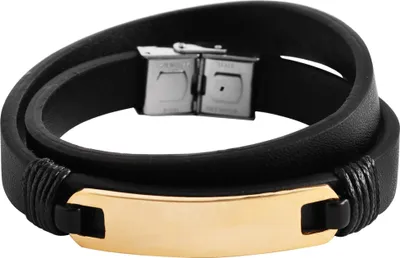 Produktbild von Akzent Wickelarmband aus Echtleder und Edelstahl in Bicolor