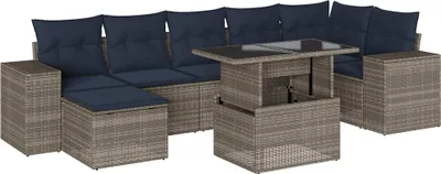 Produktbild von vidaXL 8-teiliges Gartensofa-Set mit Kissen, grau, Polyrattan
