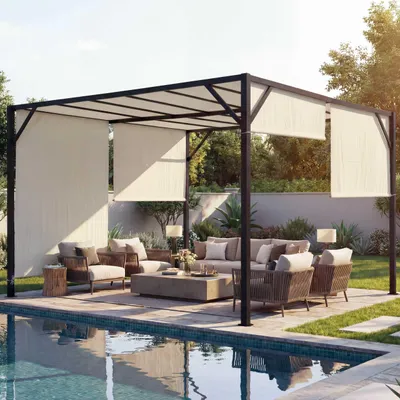 Produktbild von Pergola Baia, Garten Pavillon Terrassenüberdachung, stabiles 6cm-Stahl-Gestell + Schiebedach 4x3m