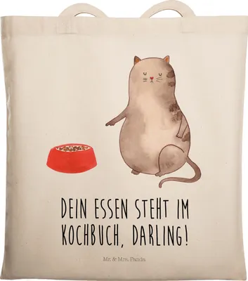Produktbild von Mr. & Mrs. Panda Tote Bag Katze Fressen - Transparent - Geschenk, Tasche, Jutebeutel, Shopping, Stoffbeutel, Laptoptasche