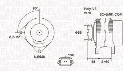 Produktbild von MAGNETI MARELLI 063731974010 Lichtmaschine Generator LiMa 150A 12V für RENAULT Clio III Schrägheck (BR0/1, CR0/1) CLIO II (BB0/1/2, CB0/1/2)
