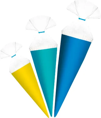 Produktbild von Schultüten 3er Set Anhängetütchen uni - Jungen 15/125/10 cm rund Kreppverschluss mit Band