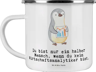 Produktbild von Mr. & Mrs. Panda Emaille Becher Wirtschaftsanalytiker Herz - Weiß - Geschenk, Tasse, Haferl, Teetasse, Pott, Kaffeepott