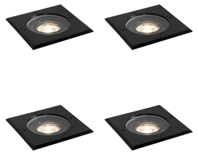 Zdjęcie produktu dla Zestaw 4 reflektorów gruntowych zewnętrznych czarnych kwadratowych regulowanych IP65 - Delux