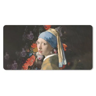 Produktbild von MuchoWow® Mauspad Mousepad Mädchen mit Perlenohrring - Blumen - Alte Meister 60x30 cm - Mousepads - Maus Mat - Pad - Mausunterlage - Nachhaltig
