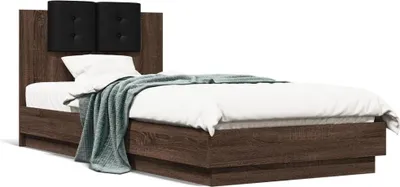 Produktbild von CLORIS Bettgestell mit Kopfteil und LED-Leuchten Braun Eiche 100x200cm 2024
