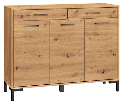 Productafbeelding van Kommode NEVIO, dressoir, 120x33x94 cm, eikenhout "Artisan", 3 deuren