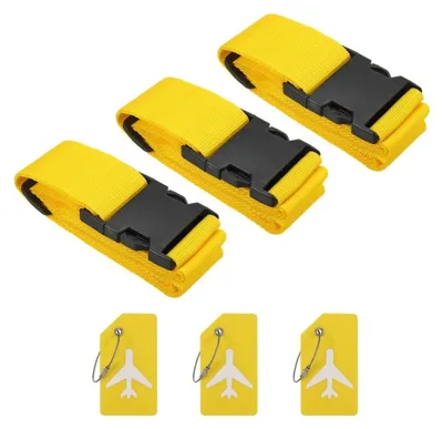 Image de Lot de 3 sangles de bagages avec étiquette nominative – Jaune