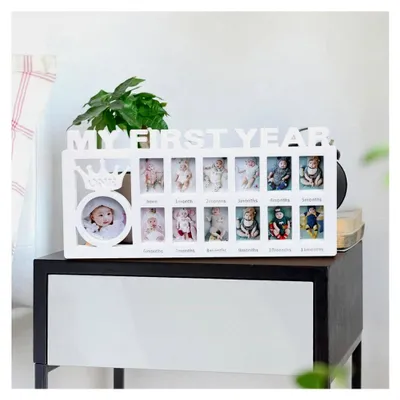 Produktbild von Baby Bilderrahmen Mein Erstes Jahr Erinnerungen Babyparty Erster Geburtstag Geschenke 12 Monate Fotogalerie für 12 Fotos Fotocollage