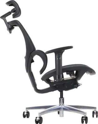 Image de Chaise de bureau ergonomique pivotante ErgoNew S1A, base en aluminium, accoudoirs réglables, appui-tête, assise et dossier en maille réglables, noir