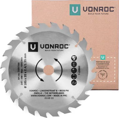 Produktbild von Vonroc Kreissägeblatt 185x20mm - 24T - Geeignet für Holz | Universal