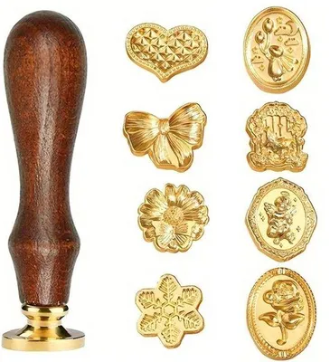 Produktbild von Vintage-Set mit Wachsstempeln - 8 einzigartige Designs - Holzgriffe - Wachsstempel-Set - Wachssiegel - Stempeln - Stempel und Umschläge - Dekoration für Weihnachtskarten - Scrapbooking DIY - Siegelstempel - für Umschläge und Hochzeitseinladungen