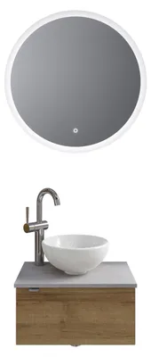 Produktbild von Pelipal Serie 6915 SET-044-182 Block bestehend aus: Keramik-Aufsatzbecken, Waschtischplatte, Waschtischunterschrank, LED Spiegel