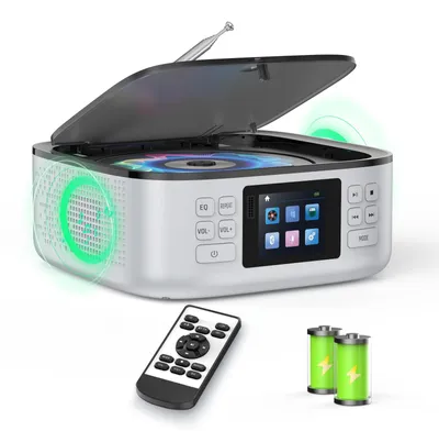 Obrázek produktu pro Přenosné rádio s CD přehrávačem, Bluetooth, reproduktor, CD přehrávač se zabudovanými reproduktory, baterie 3000 mAh