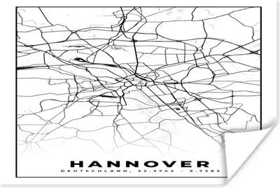 Produktbild von MuchoWow® Poster Hannover - Karte - Stadtplan - Karte 180x120 cm - Fotoplakat