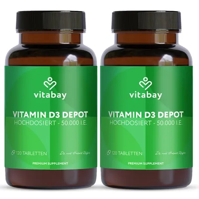 Produktbild von Vitabay Vitamin D3 Hochdosiert 50.000 I.E. - 240 Vegane Vitamin D Tabletten als Depot