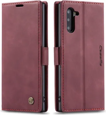 Produktbild von Galaxy Note 10 Hülle, LaimTop Retro Kunstledertasche TPU Innere, Kartenfächer, Magnetverschluss, Klapphülle mit Standfunktion Schutzhülle für Samsung Galaxy Note 10 Rot