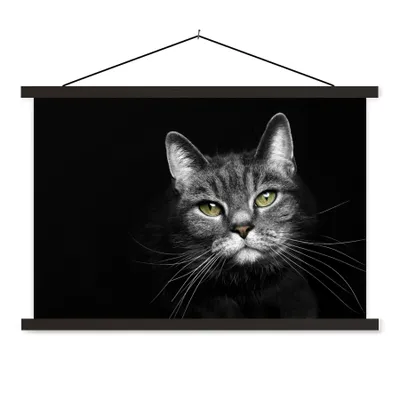 Produktbild von MuchoWow® Textilposter Haustiere - Katze - Tiere - Schwarz - Weiß 120x80 cm mit schwarzem Rahmen - Wanddeko