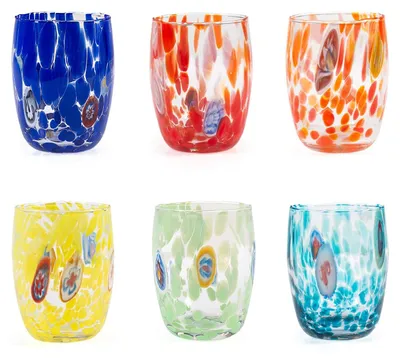 Produktbild von H&H Set 6 Bicchieri Veneziano In Vetro Decorato Multicolore Cl 38