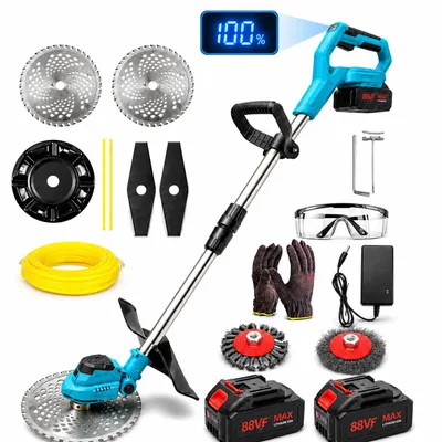 Produktbild von Akku Rasentrimmer mit Digitale Anzeige, Multifunktional Rasenkantenschneider, mit 2× 4000mAh Akku, Bürstenloser Motor, Gartengerate mit Unkrautbürste
