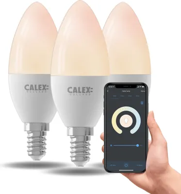 Produktbild von Calex Smart LED Lampe, E14, B35, Kerze, warmweißes Licht, dimmbar, WLAN App- & Sprachsteuerung, 3er Pack