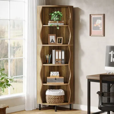 Produktbild von 5-stöckiges Eckregal – Eckschrank – Bücherregal – Pflanzenregal – Aufbewahrungsmöbel – Natürliche Holzoptik