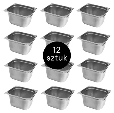 Zdjęcie produktu dla Pojemnik GN na posiłki, gastronomiczny ze stali nierdzewnej 1/2 Mega-M 325x265x200 mm zestaw 12 szt.