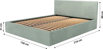 Obrázek produktu pro Muralo Čalouněná postel do ložnice Čalouněná postel s podnožkou Postel s čalouněným čelem Manželská postel 140x200 Postel s úložným prostorem Mátová