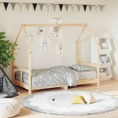 Produktbild von Kinderbett Hausbett Bettenhaus Spielbett Kinder Bett Kinderhaus Holzbett 80x160 cm Massivholz Kiefer