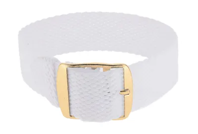 Produktbild von Minott Perlon Uhrenarmband 14mm weiß geflochten Perlon Dornschließe, Stegbreite:14mm, Schließe:Gelbgolden