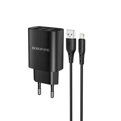 Produktbild von Borofone Schnellladegerät 2.1A 2x USB inkl Lightning USB Kabel schwarz