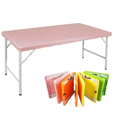 Zdjęcie produktu dla Przenośny, solidny stolik składany o długości 125 cm z uchwytami, z regulacją wysokości, wielofunkcyjny stolik piknikowy, do użytku wewnątrz i na zewnątrz, nośność 135 kg