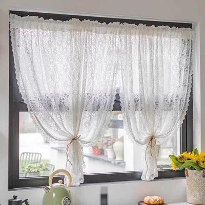Obrázok produktu pre Priehľadná záclona s kvetinovým vzorom, 120 x 140 cm, do kuchyne a obývačky