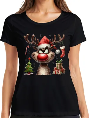Produktbild von Rentier Reh Elch Rote Nase Rudolf - Weihnachten Xmas Christmas Damen T-Shirt, Schwarz, L