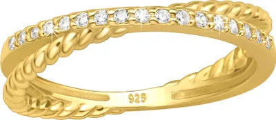 Produktbild von Criss-Cross Ring: Goldener Wickelring aus Silber 925 mit Zirkonia 50 (15.9 mm Ø)